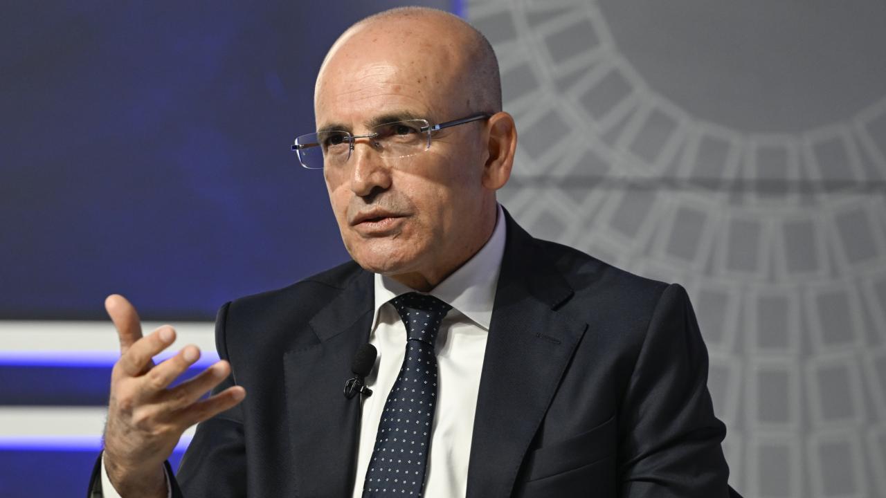 Turkish Finance Minister Mehmet Simsek speaks during a session titled “The Rise of Multiple Economic Blocs” at the 2025 World Governments Summit (WGS 2025) held in Dubai, United Arab Emirates, on February 12, 2025. (AA Photo)