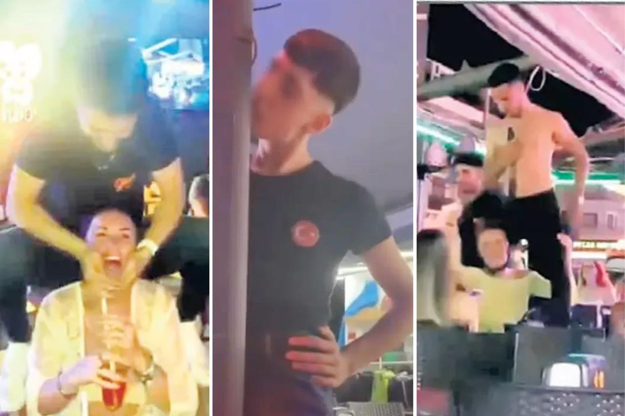 Screenshots from viral videos show male staff in Marmaris bars engaging in sexually suggestive and aggressive behavior toward female tourists, Türkiye, June 18, 2025. (Photo collage by Türkiye Today team)