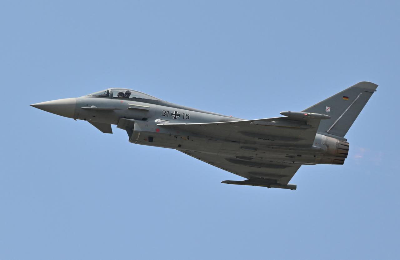An Eurofighter performs during the 55th edition of the International Paris Air Show at Paris–Le Bourget Airport in Le Bourget, north of Paris on June 16, 2025. (AA Photo)