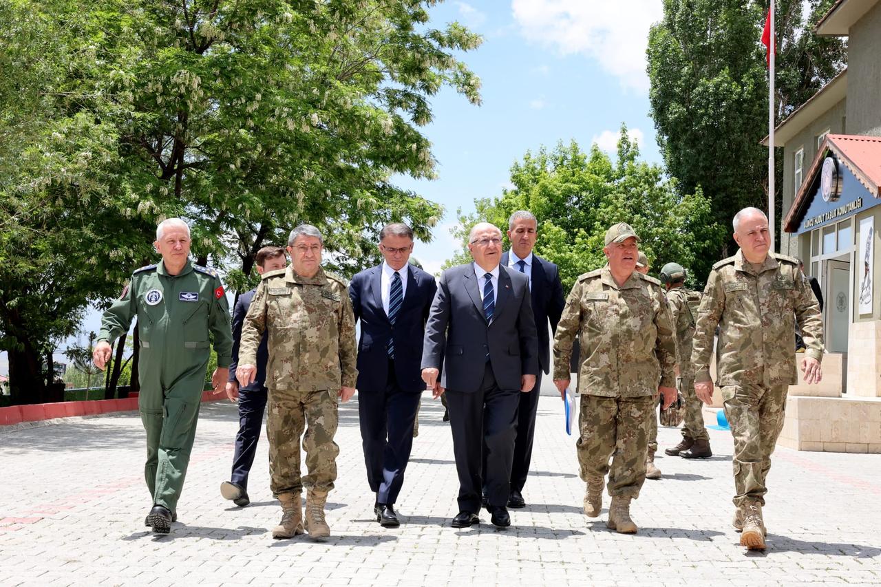 Minister of National Defense Yasar Guler and his accompanying commanders conducted inspections and checks on the Iranian border 18 June 2025. (AA Photo)
