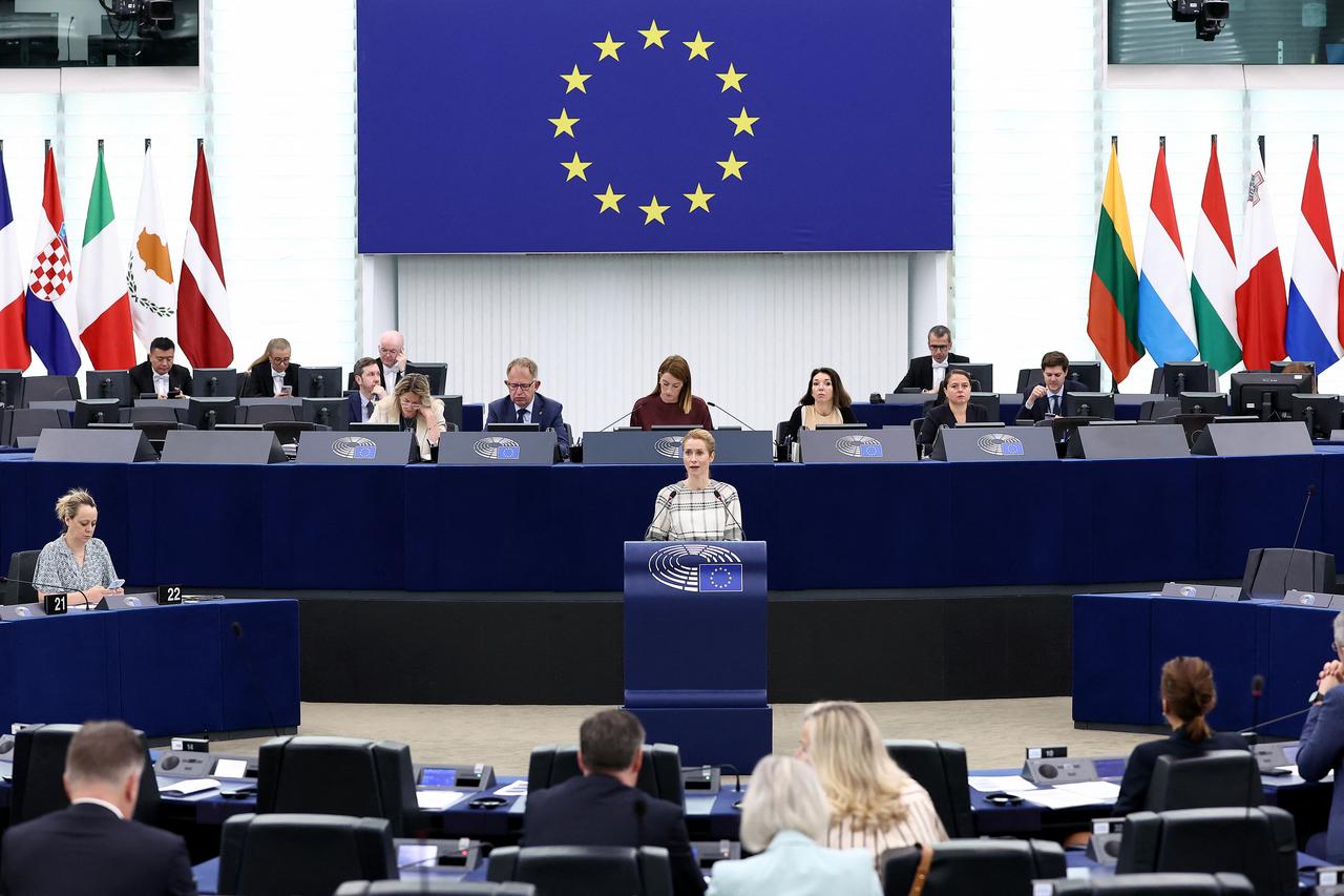 European Union High Representative for Foreign Affairs and Security Policy, Kaja Kallas, speaks during a debate on preparations for the June 24-25 NATO summit in The Hague, at the European Parliament in Strasbourg, eastern France, on June 18, 2025. (AFP Photo)