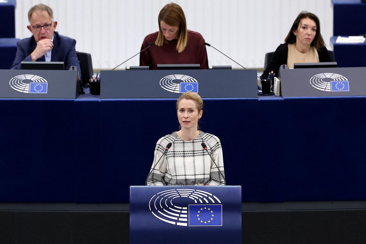 European Union High Representative for Foreign Affairs and Security Policy, Kaja Kallas, speaks during a debate on preparations for the June 24-25 NATO summit in The Hague, at the European Parliament in Strasbourg, eastern France, on June 18, 2025. (AFP Photo)