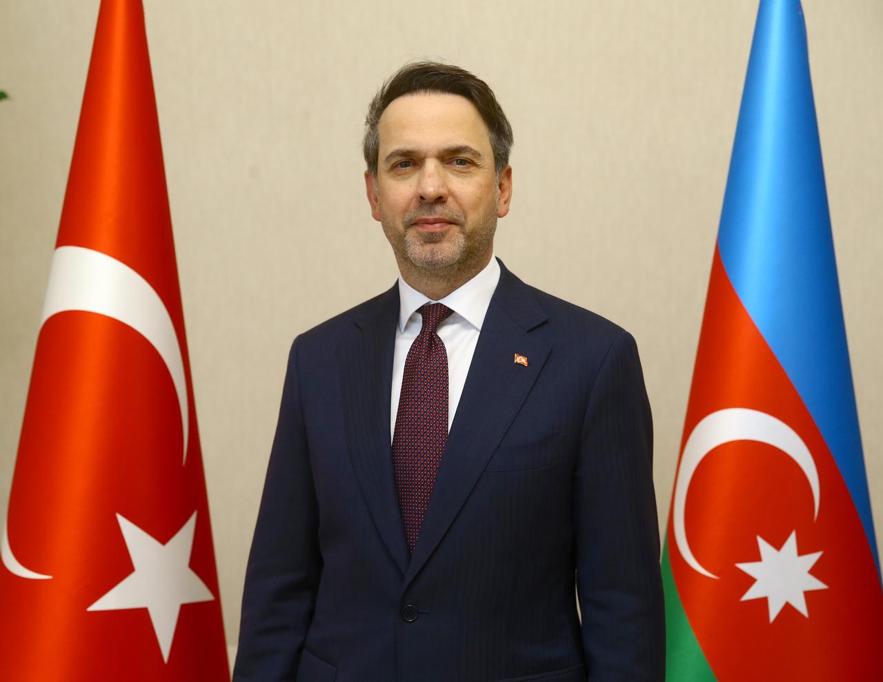 Energy and Natural Resources Minister Alparslan Bayraktar made statements to the press in Baku, where he arrived to attend the 30th Caspian Oil and Gas Exhibition, June 2, 2025. (AA Photo)