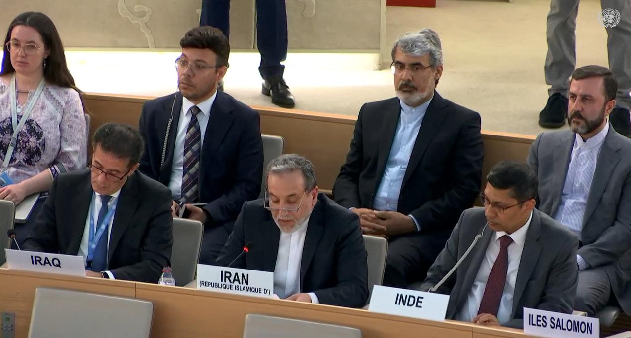 Irans Foreign Minister Abbas Araghchi addressing the 59th session of the UN Human Rights Council in Geneva on June 20, 2025. (AFP Photo)
