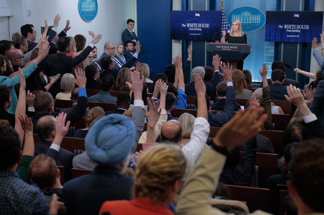 White House Press Secretary Karoline Leavitt calls on reporters during a news conference in the Brady Press Briefing Room at the White House on June 19, 2025 in Washington, DC. (AFP Photo)