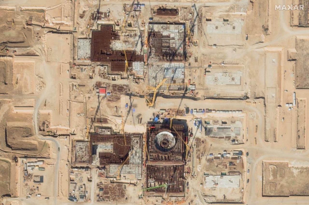 This handout satellite image provided by Maxar Technologies and taken on February 14, 2025 shows the Bushehr new reactors under construction, 1,200 kilometres (750 miles) south of Tehran. (AFP Photo)