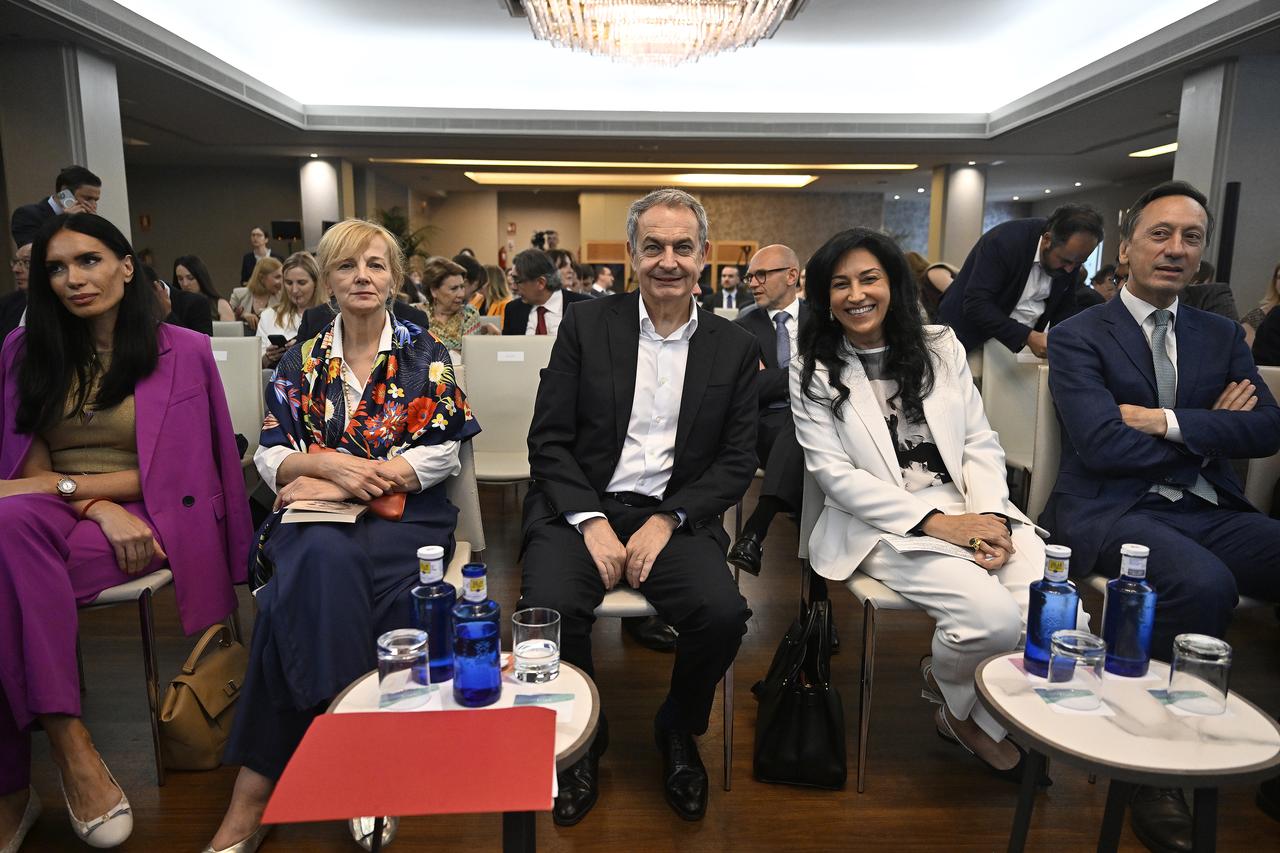 Former Spanish Prime Minister Jose Luis Rodriguez Zapatero (center) and Turkish Ambassador to Madrid Nuket Kucukel Ezberci (2nd right) attend on 20 June, 2025. (AA Photo)