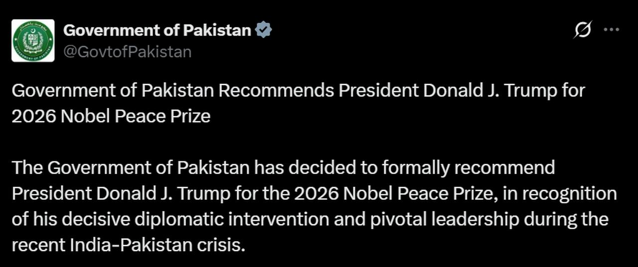 Screenshot from Pakistani government's official X account. (X/@govtofpakistan)
