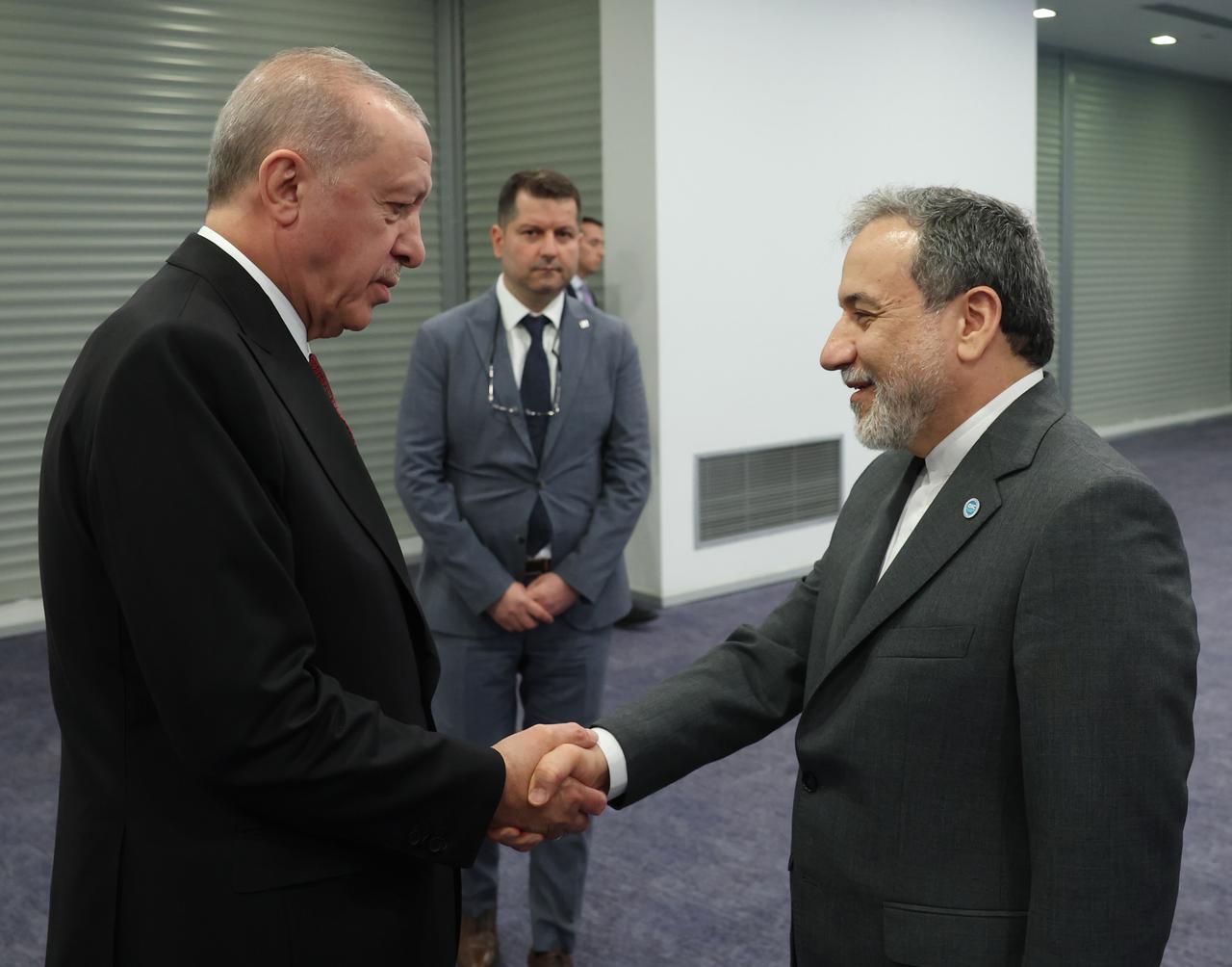 President Recep Tayyip Erdogan meets with the Iranian FM, Abbas Araghchi within the 51st Meeting of the Council of Foreign Ministers of the Organization of Islamic Cooperation (OIC), which is convened under the theme, “The OIC in a Transforming World” at Lutfi Kirdar International Convention and Exhibition Center in Istanbul, Türkiye, on June 21, 2025. (Turkish Presidency / AA Photo)