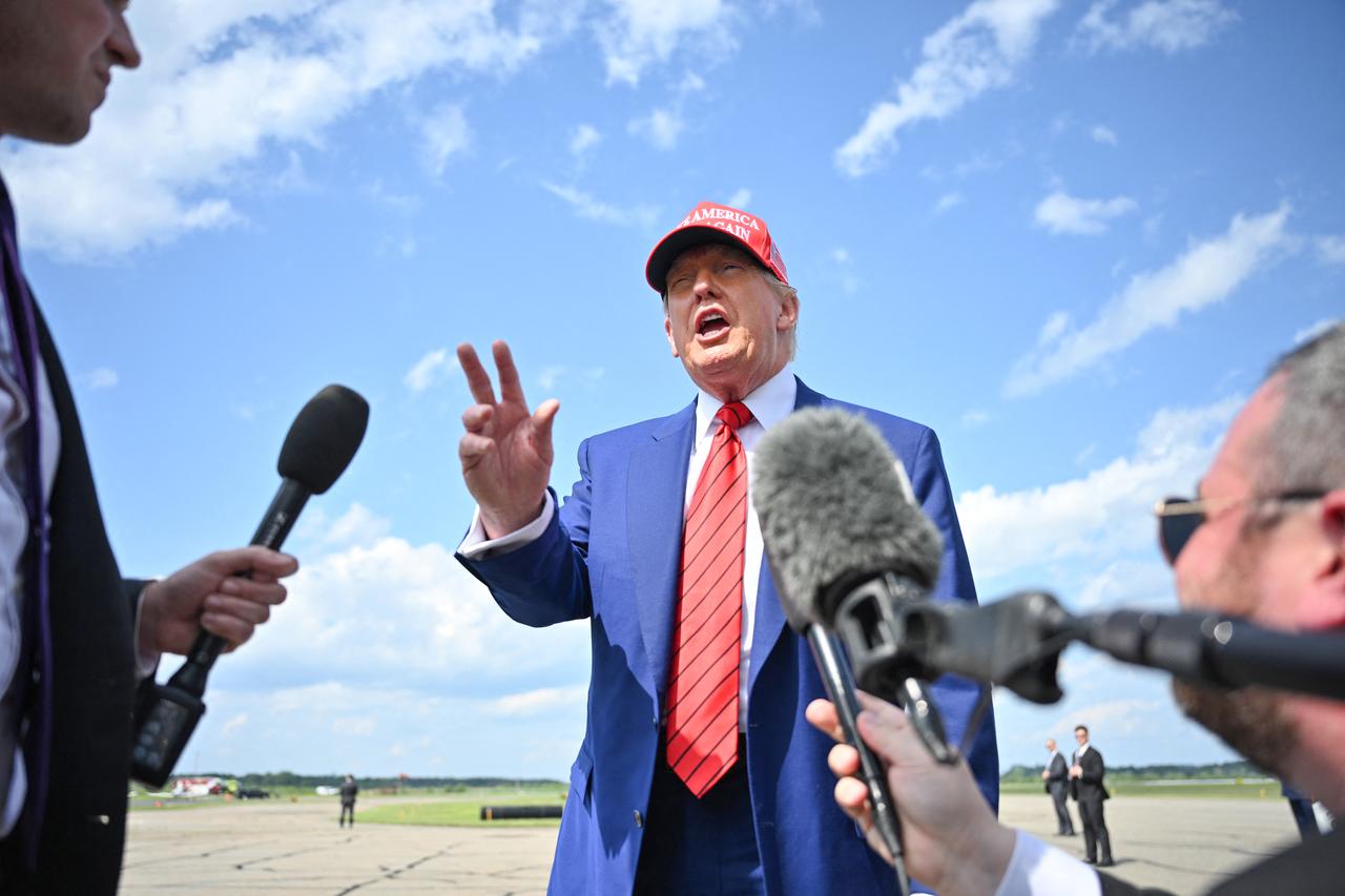 US President Donald Trump speaks to the press upon arrival at Morristown Municipal Airport in Morristown, New Jersey, US on June 20, 2025. (AFP Photo)
