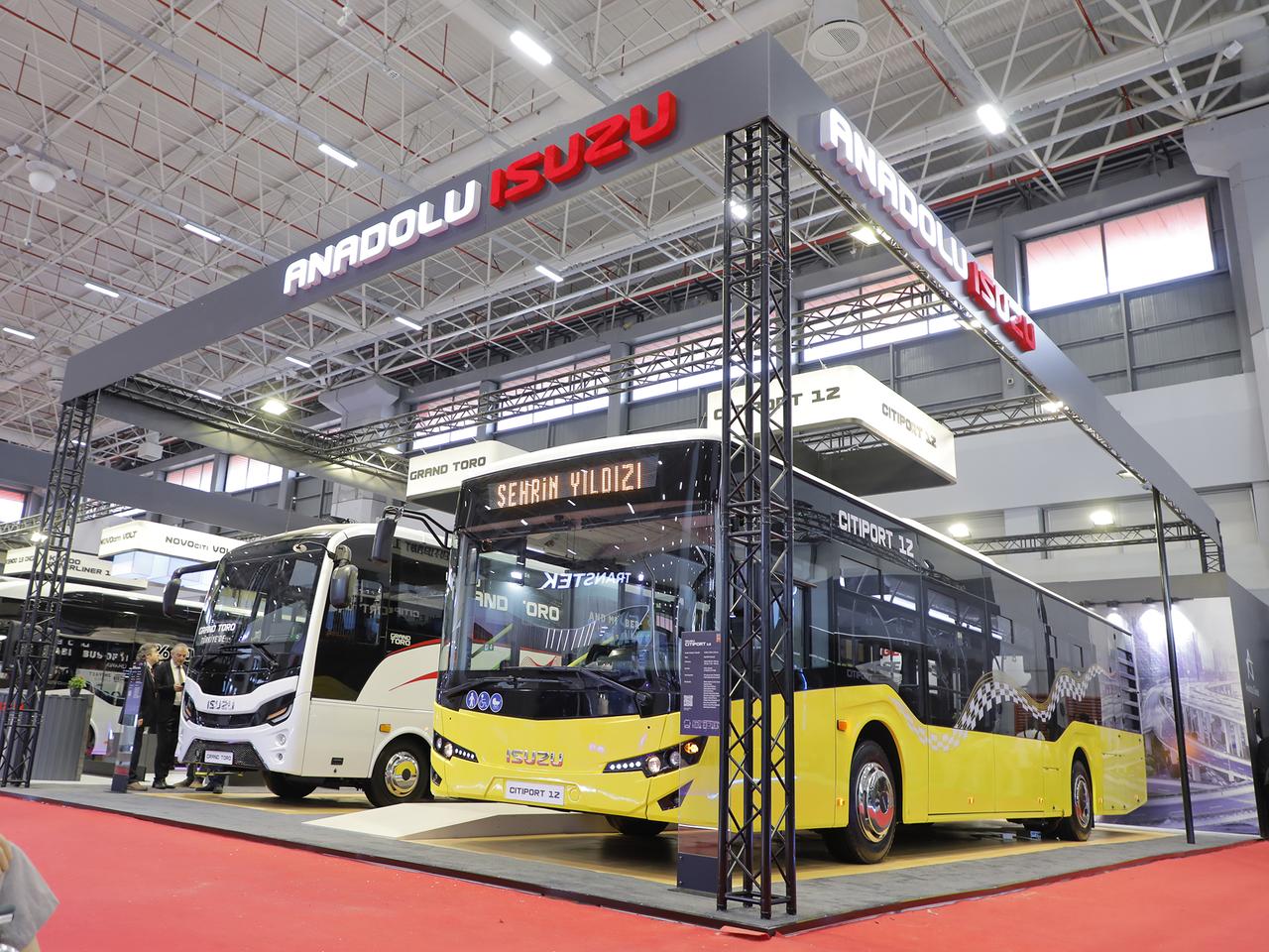Anadolu Isuzu showcases its Citiport and Grand Toro bus models at an international trade fair, accessed on June 21, 2025. (Photo via anadoluisuzu.com.tr)