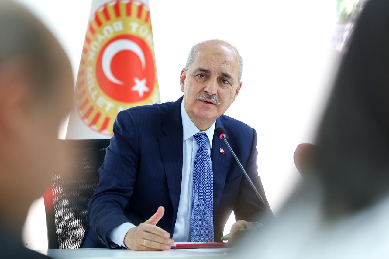 Parliament Speaker Numan Kurtulmus meets with Turkish journalists at the Turkish Chamber of Commerce Brussels office in Belgium on 21 June, 2025. (AA Photo)