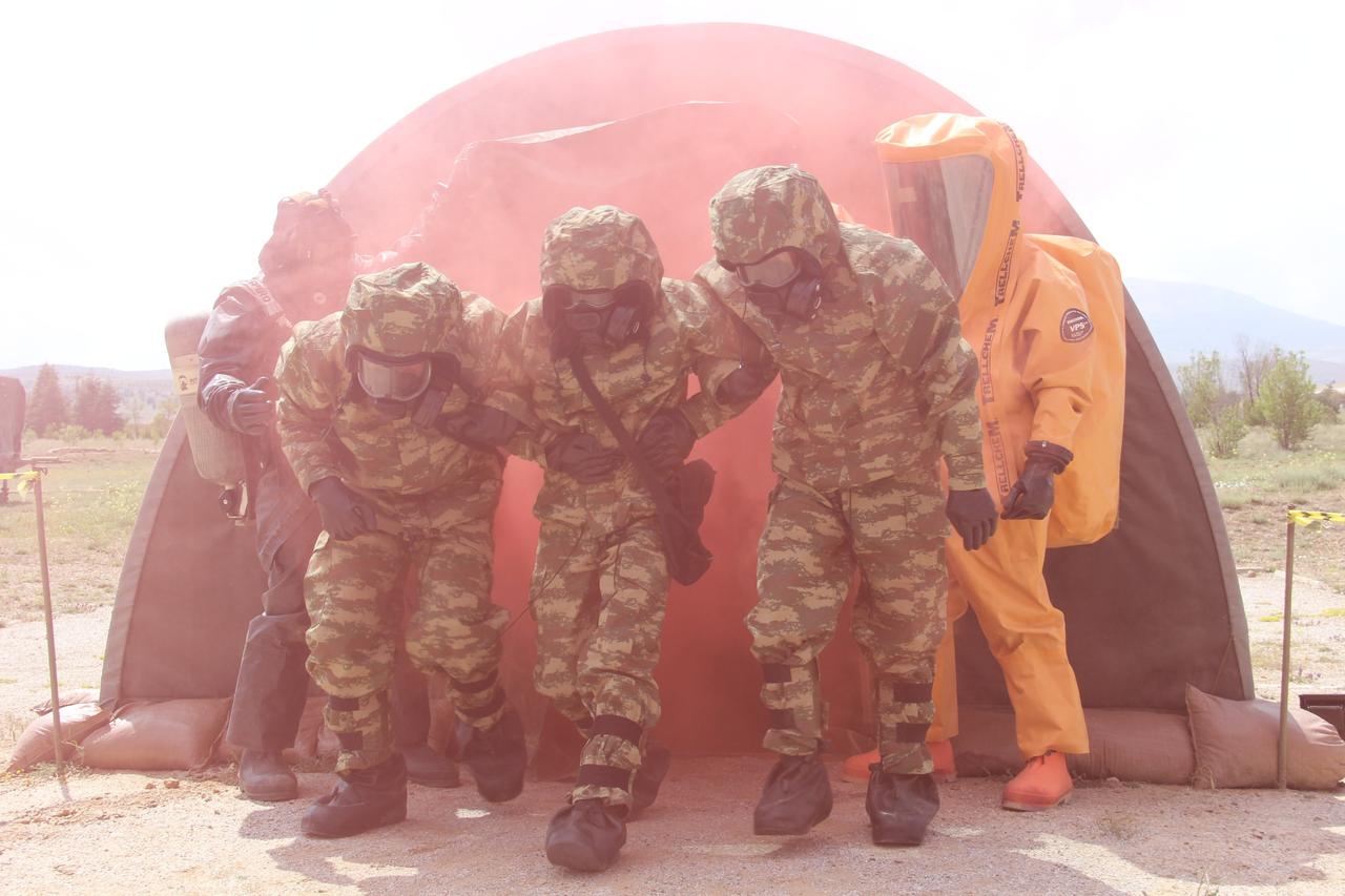 Turkish soldiers operating under the Chemical Biological Radiological and Nuclear Defense and Security Brigade Command, accessed on 22 June, 2025. (Photo via X/@tcsavunma)
