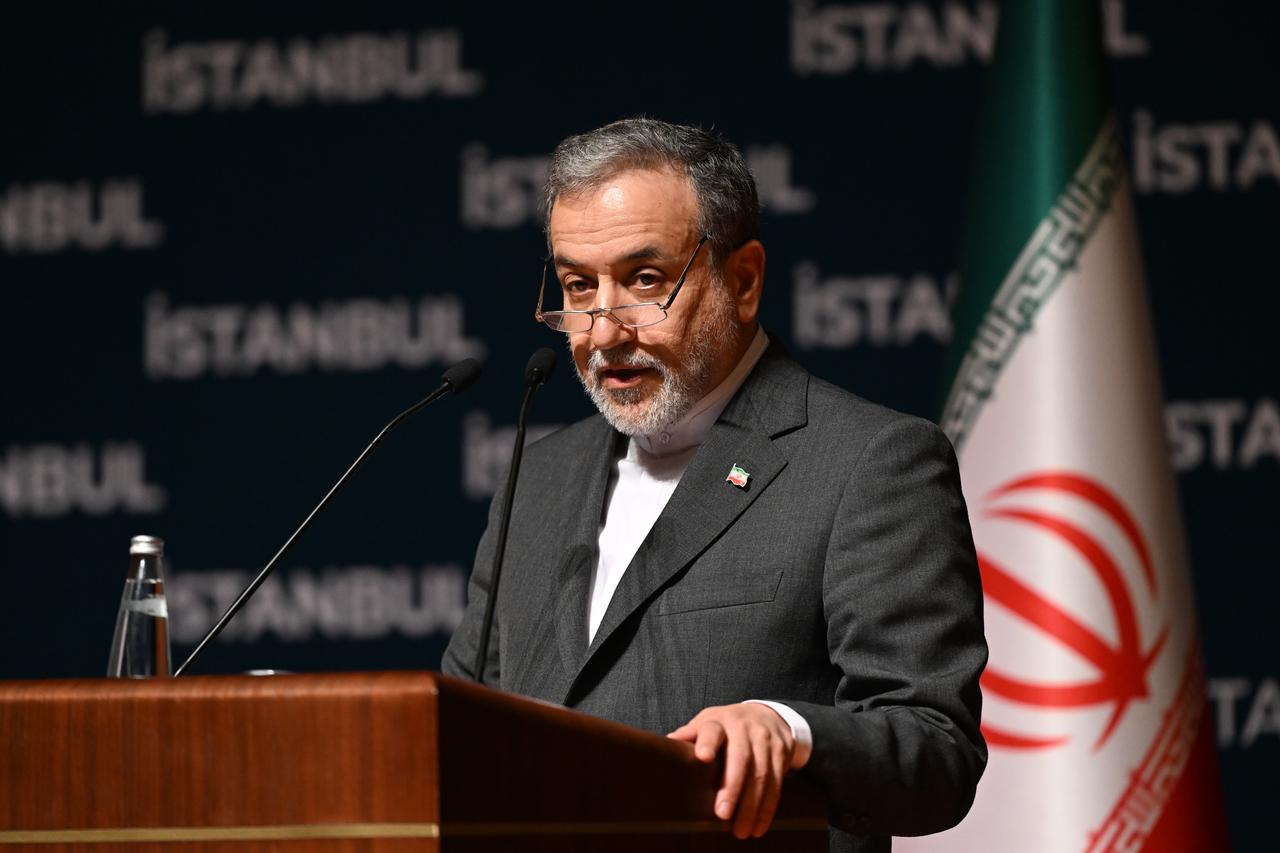 Iranian Foreign Minister Abbas Araghchi delivers a speech during a press conference as he attends the 51st Meeting of the Council of Foreign Ministers of the Organization of Islamic Cooperation (OIC) at Lutfi Kirdar International Convention and Exhibition Center in Istanbul, Türkiye, on June 22, 2025. (AA Photo)