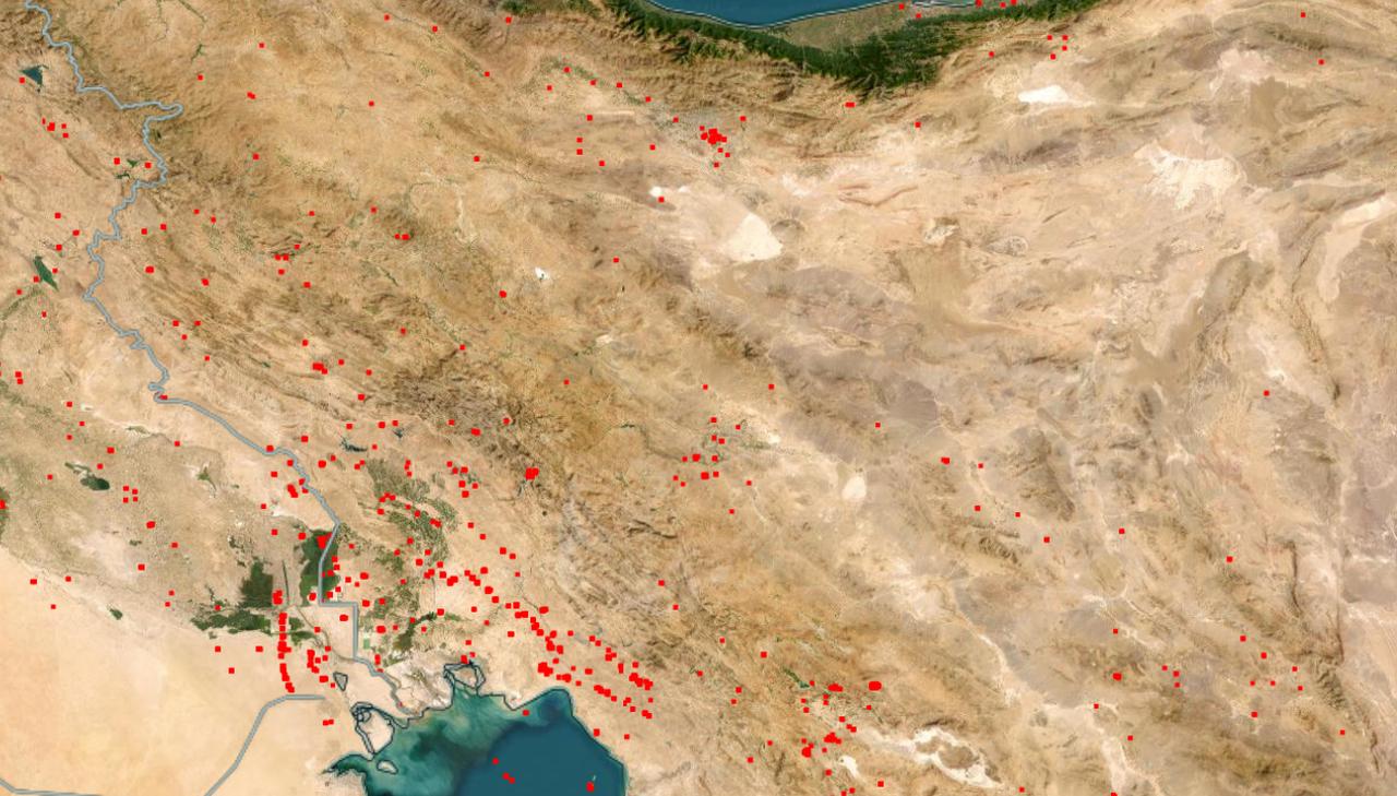 NASA's thermal satellite data compiled through the LANCE/FIRMS information system shows heat signatures on 22 June, 2025. (Fire Information for Resource Management System)