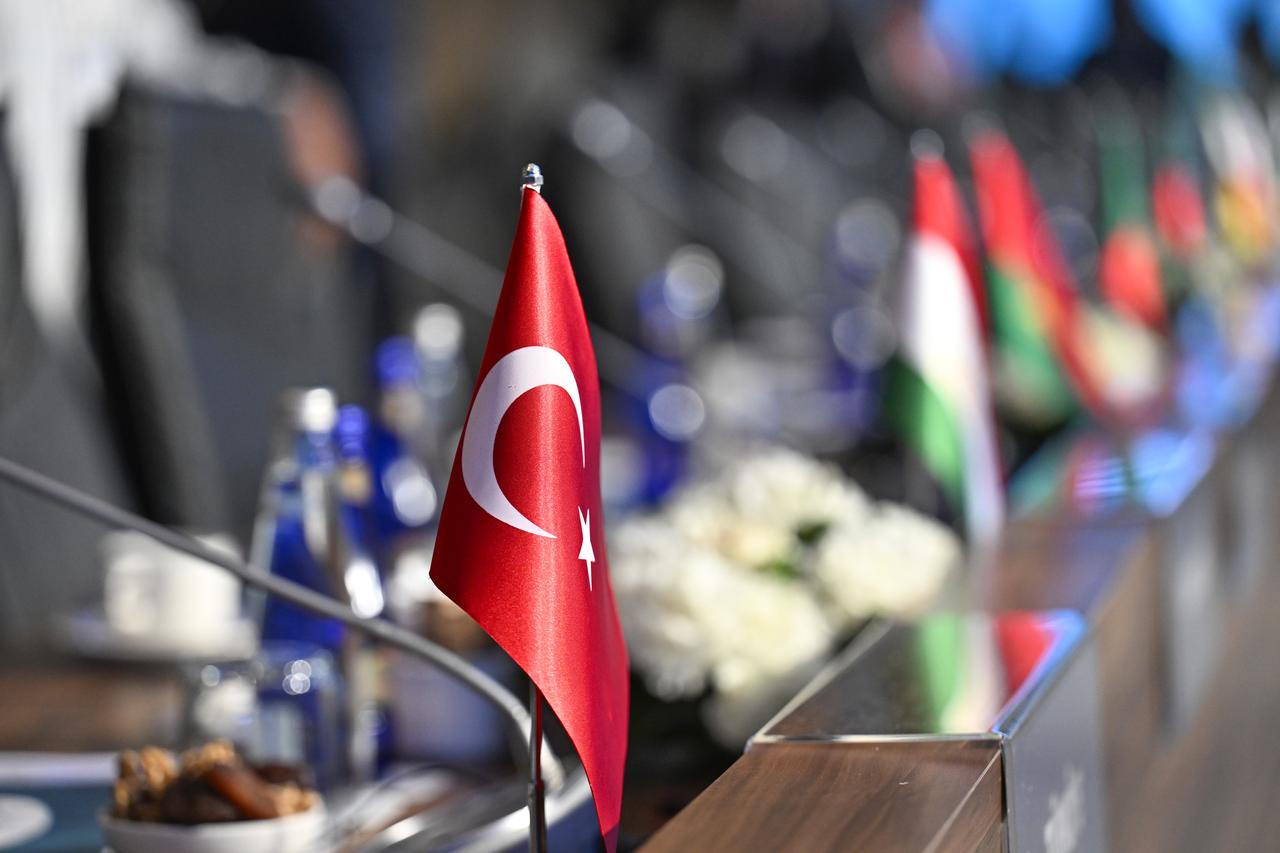 A Turkish flag in a general view of the 51st Meeting of the Council of Foreign Ministers of the Organization of Islamic Cooperation (OIC) in Istanbul, Türkiye, on June 21, 2025. (AA Photo)
