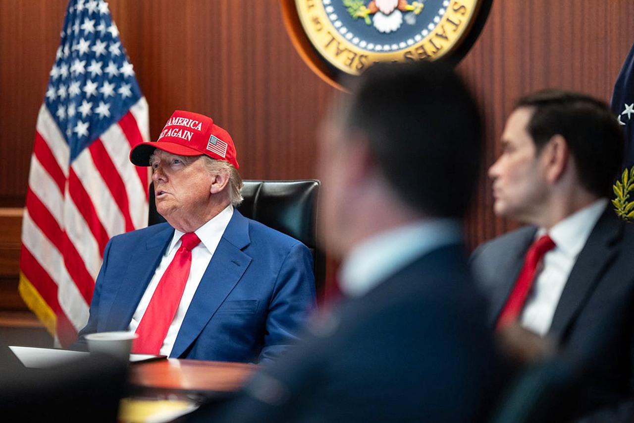In a photo released by the White House via X, US President Donald Trump is seen in the Situation Room of the White House on June 21, 2025 in Washington, DC. (Photo by WHITE HOUSE / AFP)