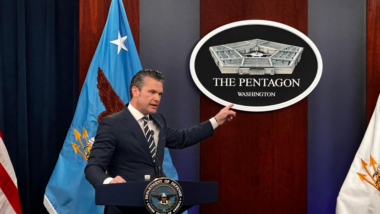 US Secretary of Defense Pete Hegseth and Chairman of the Joint Chiefs of Staff Air Force Gen. Dan Caine speak on the mission details of a strike on Iran during their press conference at Pentagon in Washington, United States on June 22, 2025. (AA Photo)
