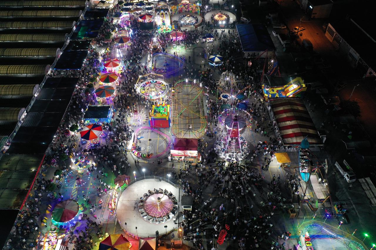 An aerial view of the traditional “Gonen Fair,” held annually for more than half a century in the Gonen district, as it continues to attract thousands of visitors each year, in Balikesir, Türkiye, June 16, 2025. (AA Photo)
