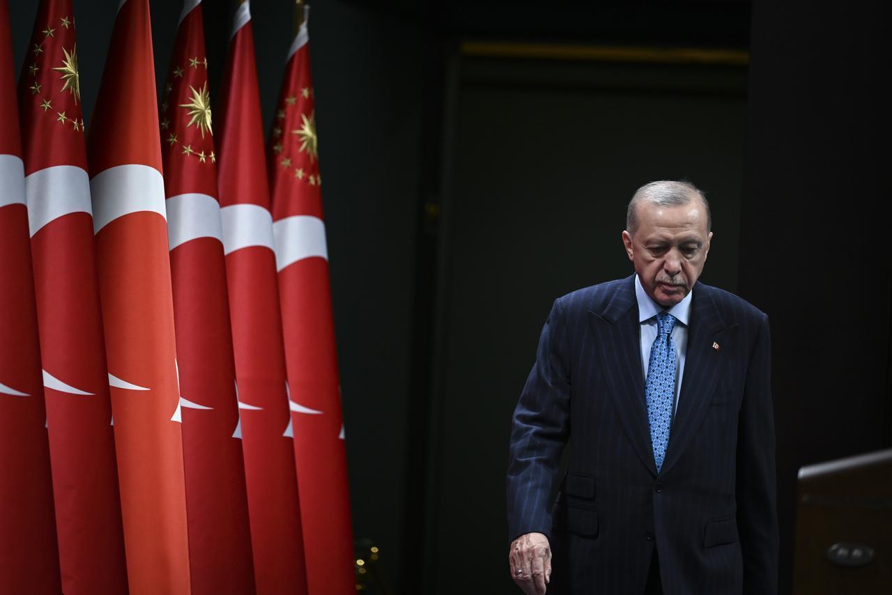 President Recep Tayyip Erdogan makes a statement to the press members after chairing the cabinet meeting held at the Presidential Complex in Ankara, Türkiye on June 16, 2025. (AA Photo)