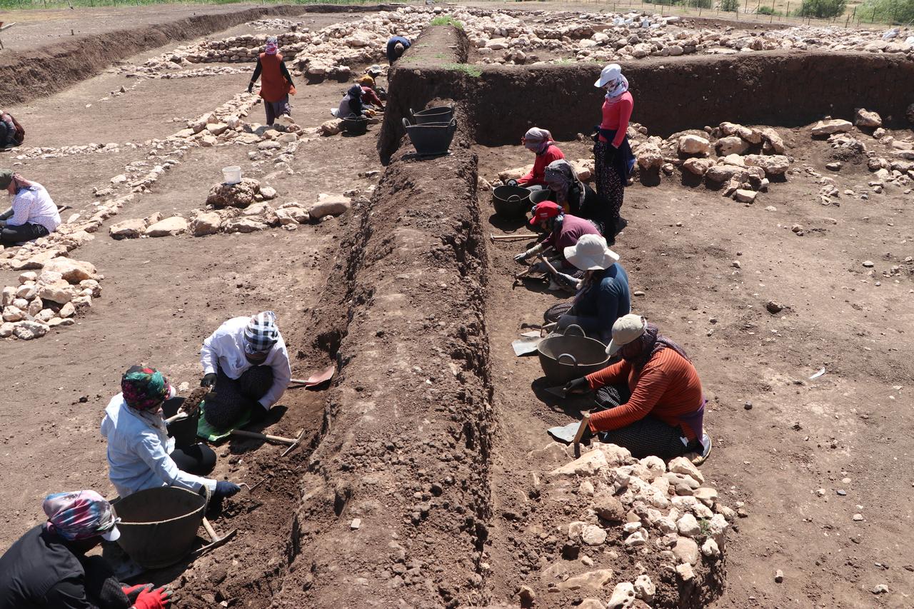 In the Ergani district of Diyarbakir, Türkiye, 32 seasonal female agricultural workers are taking part in the archaeological excavation at the 12,000-year-old site of Cayonu Tepesi, which sheds light on the history of world civilization, June 19, 2025. (AA Photo)
