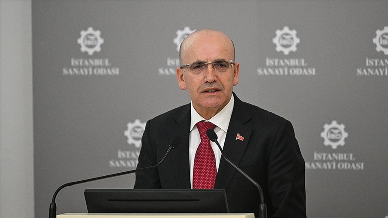 Turkish Finance Minister Mehmet Simsek speaks at a press conference hosted by the Istanbul Chamber of Industry in Istanbul, Türkiye, accessed on June 23, 2025. (AA Photo)
