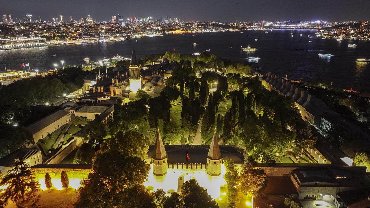 An aerial view of Topkapi Palace, under the Directorate of National Palaces, at night in Istanbul, Türkiye, June 22, 2025. (AA Photo)