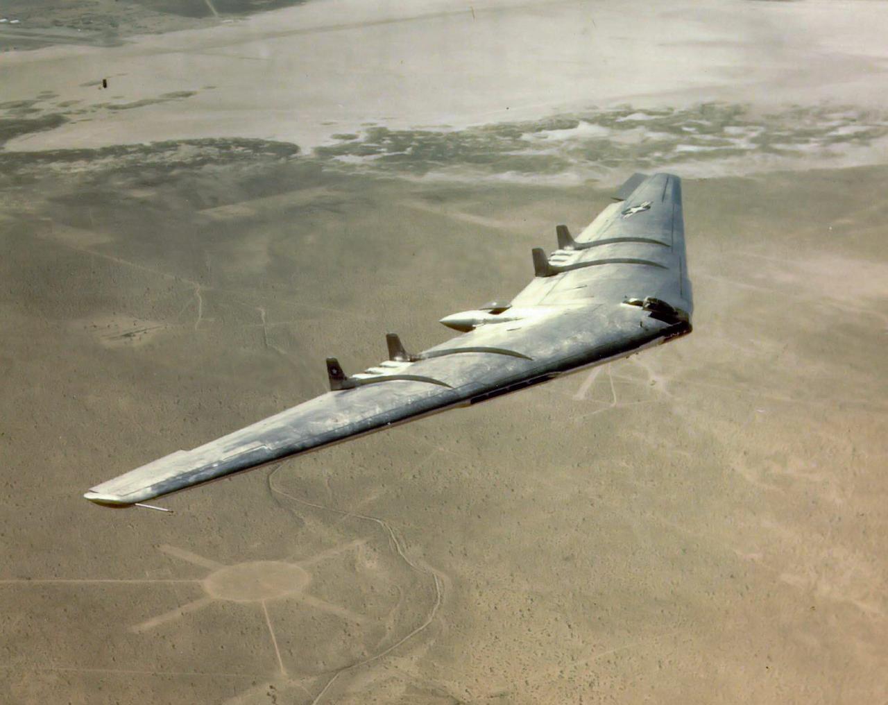 The Northrop YB-49 flying wing developed post-World War II. (Photo via Wikimedia)