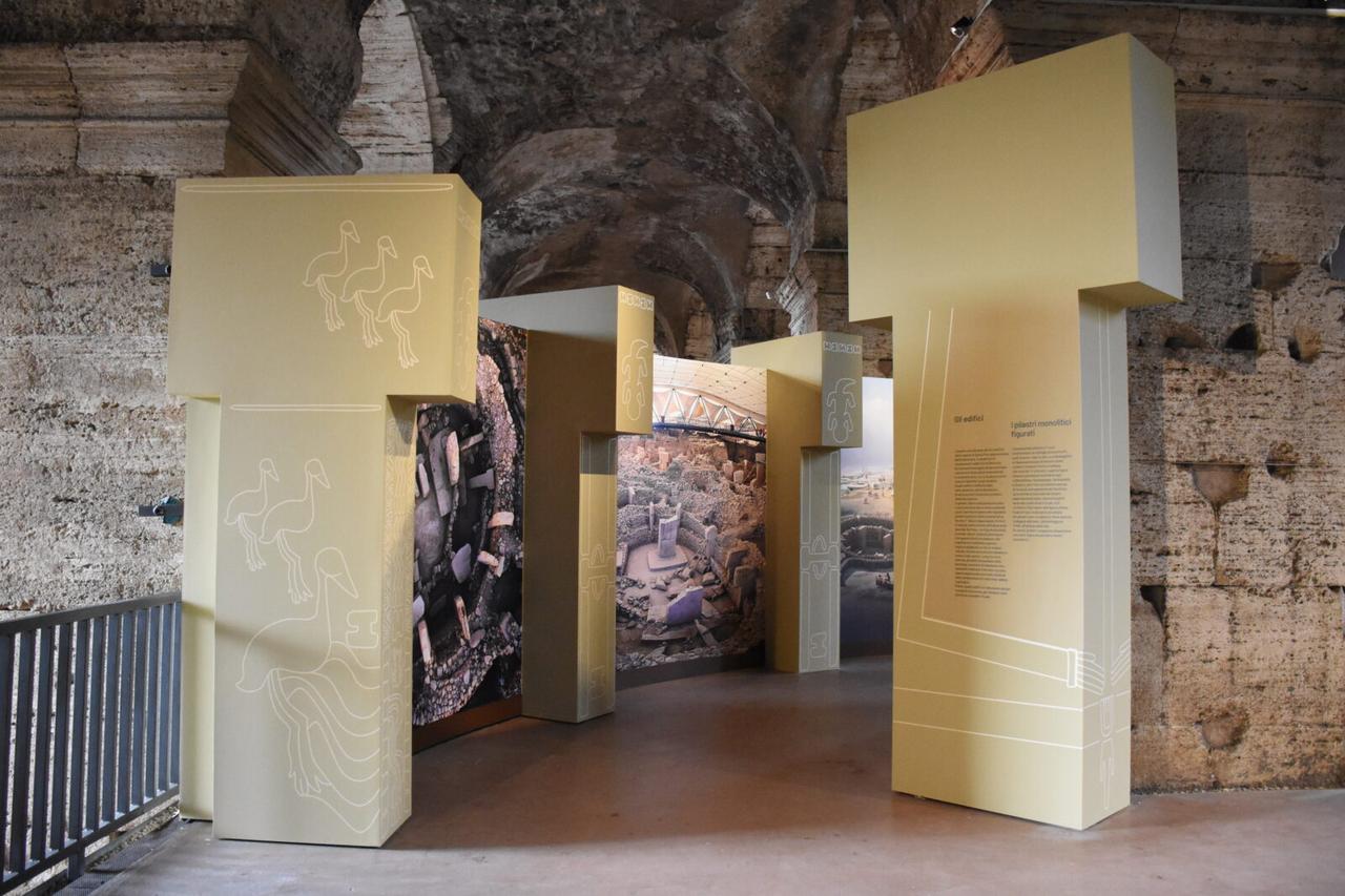 The exhibition titled "Gobeklitepe: The Mystery of a Sacred Place" has been receiving visitors at the world-famous Colosseum in Rome, Italy, Oct. 24, 2024. (AA Photo)