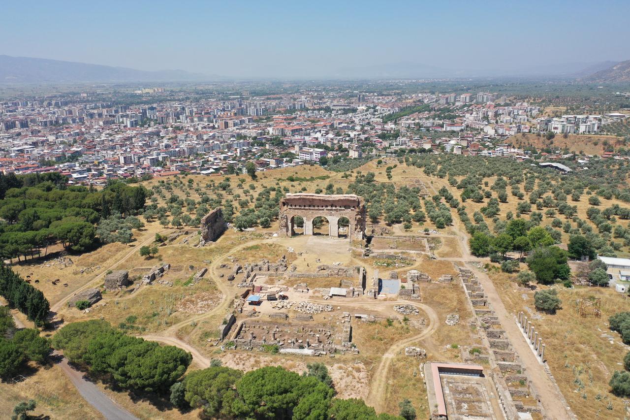 An aerial view of the ancient city of Tralleis, located in the Efeler district of Aydin in western Türkiye, June 23, 2025. (AA Photo)