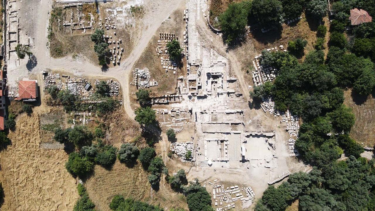 An aerial view of Stratonikeia, located in Yatagan district of Mugla, Türkiye, reveals the vast archaeological site where excavations have been ongoing since 1977, June 22, 2025. (AA Photo)