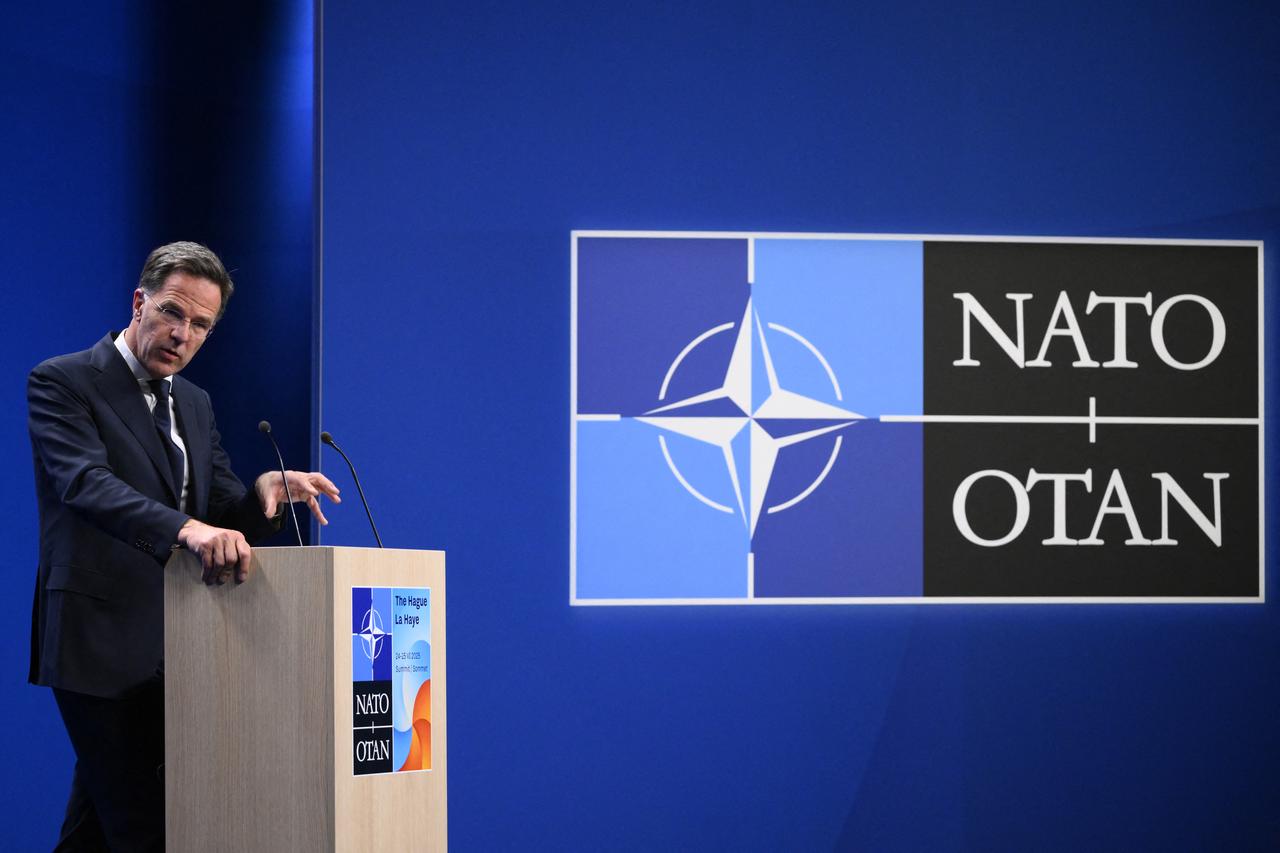 NATO Secretary General Mark Rutte addresses a press conference a day prior to a meeting of The North Atlantic Treaty Organisation (NATO) in The Hague, Netherlands on June 23, 2025. (AFP Photo)