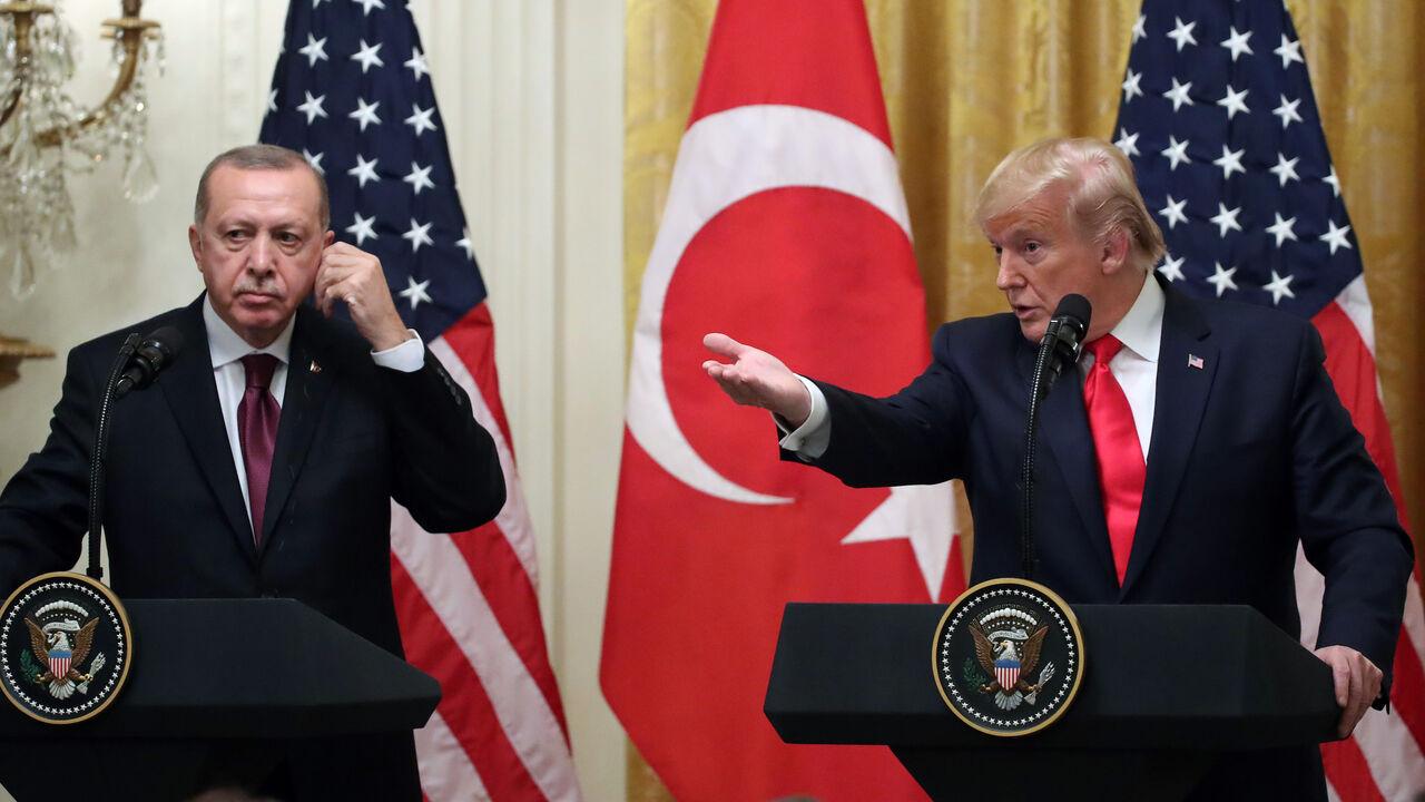 U.S. President Donald Trump and President Recep Tayyip Erdogan participate in a joint news conference in the East Room of the White House on November 13, 2019 in Washington, DC. (Getty Images)