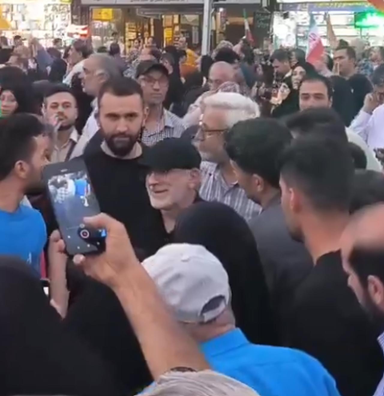 Quds Force head Esmail Qaani is seen among celebrating crowd in Iran's capital Tehran on June 24, 2025. (Photo via X/@tehrantimes79)