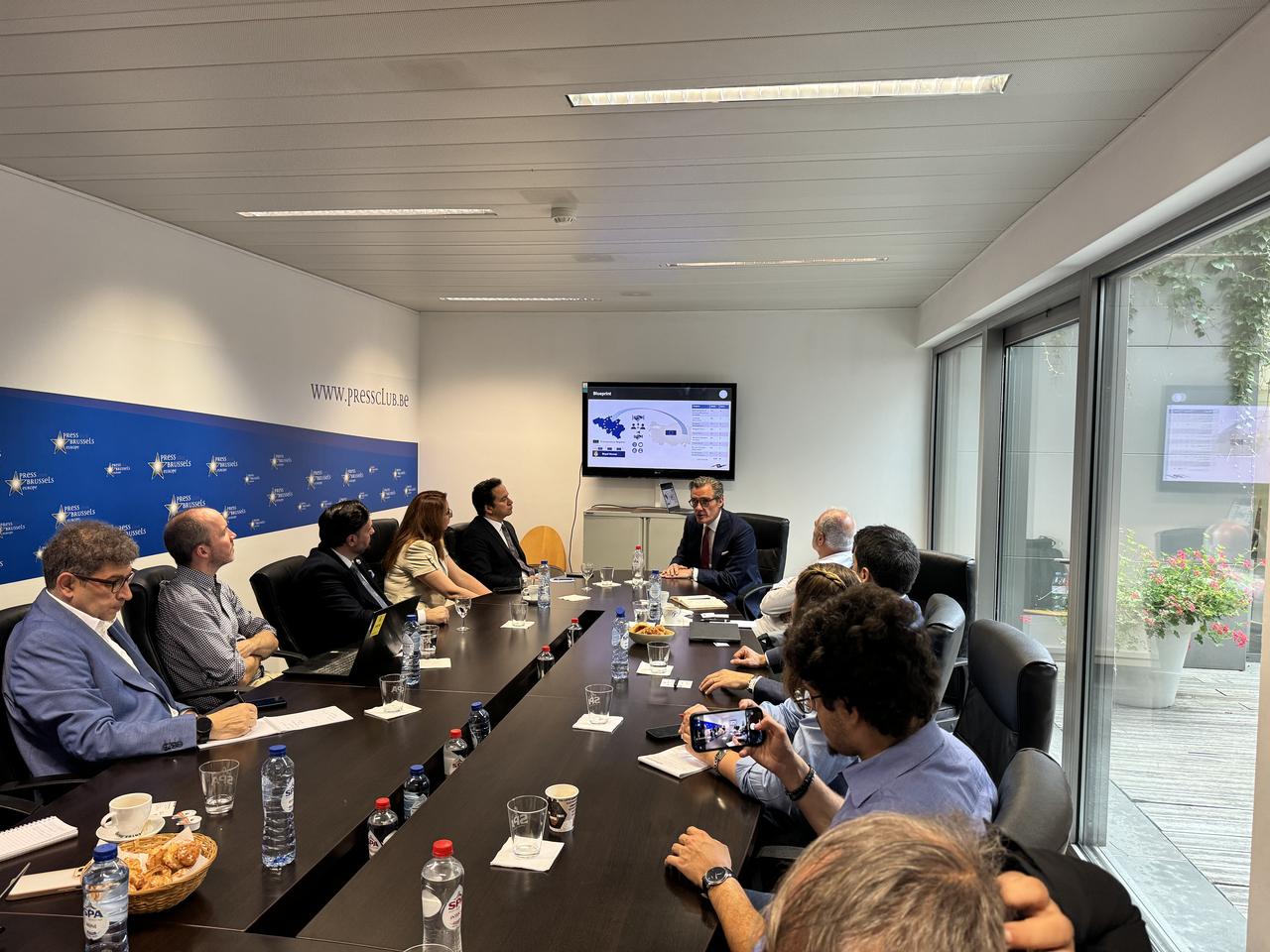 Markus Slevogt, President of the European Turkish Trade and Investment Council (ETTIC), speaks during a briefing on the Türkiye-EU Customs Union update process at the Brussels Press Club, June 23, 2025. (AA Photo)