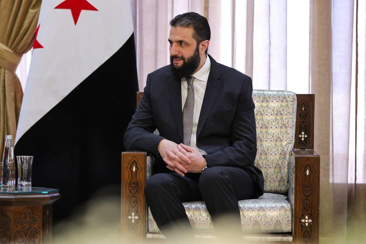 This handout picture released by the official Syrian Arab News Agency (SANA) shows Syrias interim president Ahmed al-Sharaa receiving Saudi Arabias Foreign Minister in Damascus on May 31, 2025. (AFP Photo)