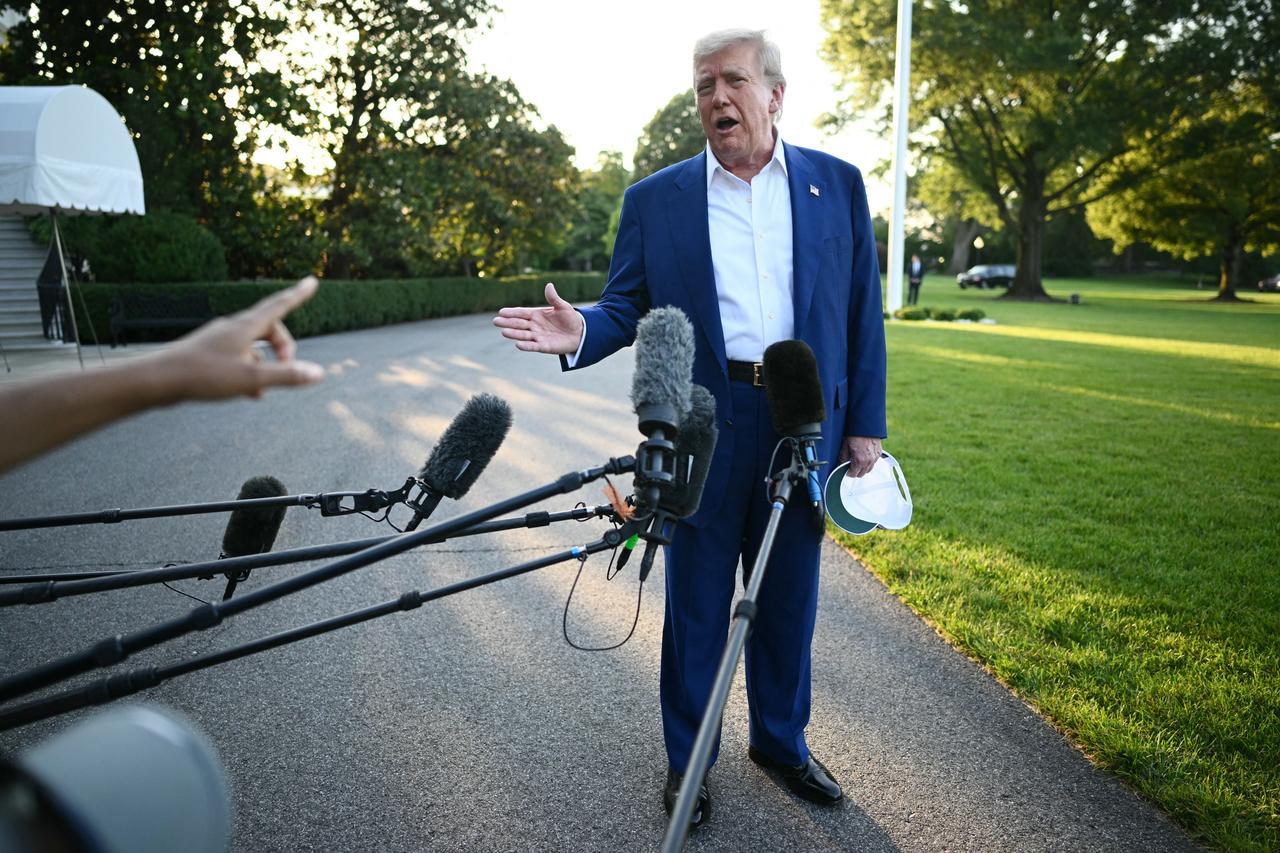 US President Donald Trump speaks to the press before boarding Marine One from the South Lawn of the White House in Washington, DC on June 24, 2025. (AFP Photo)