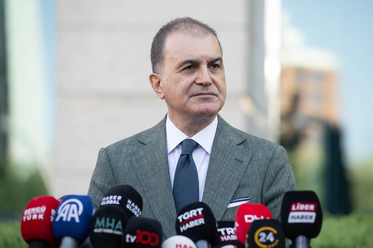 AK Party spokesperson Omer Celik speaks to the press during the Central Decision and Executive Board (MKYK) meeting chaired by President Recep Tayyip Erdogan at the party headquarters, in Ankara, Türkiye, on 23 June, 2025. (AA Photo)