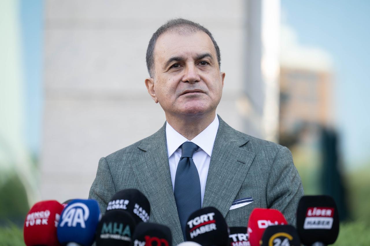 AK Party spokesperson Omer Celik speaks to the press during the Central Decision and Executive Board (MKYK) meeting chaired by President Recep Tayyip Erdogan at the party headquarters, in Ankara, Türkiye, on 23 June, 2025. (AA Photo)