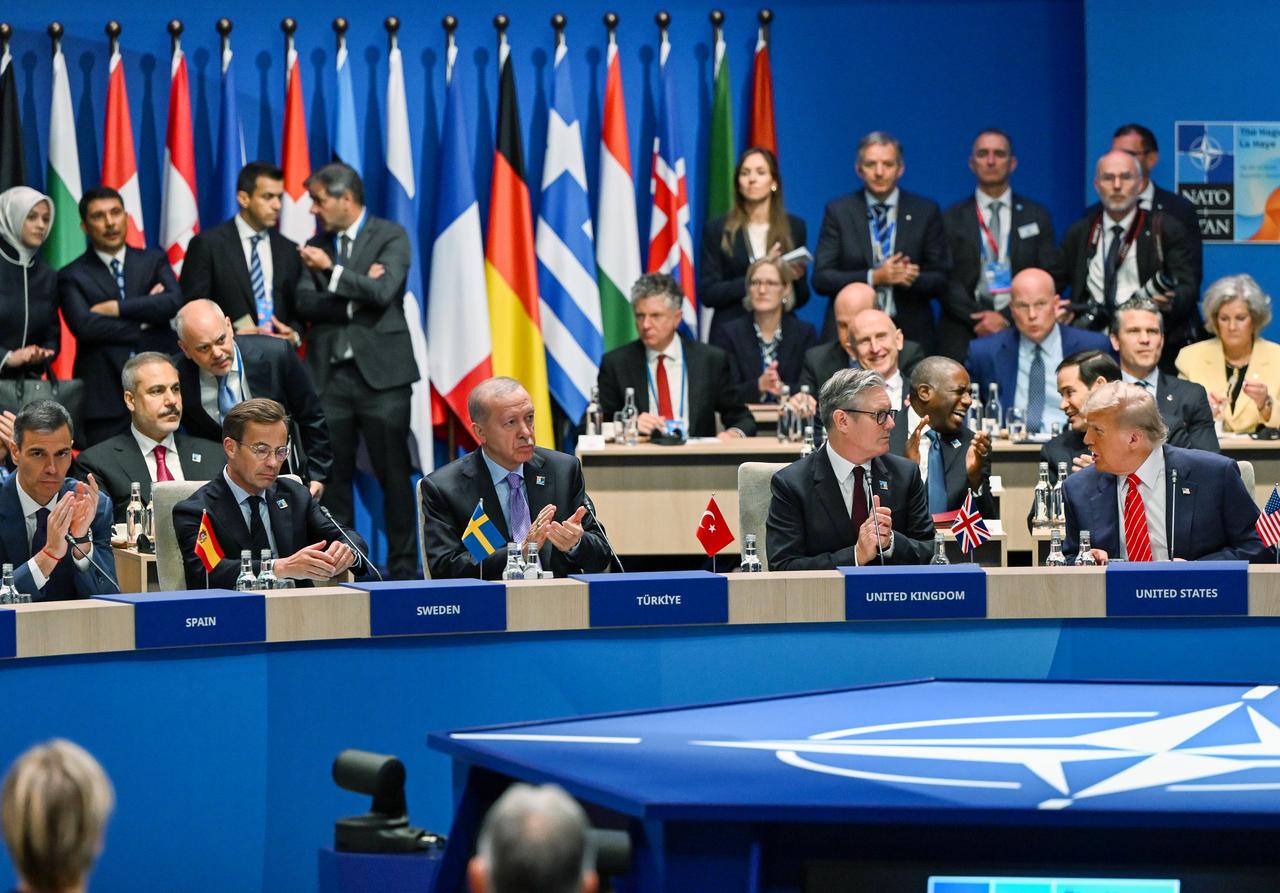 President Recep Tayyip Erdogan (2nd L) attends the NATO Heads of State and Government Summit in the Hague, the Netherlands on June 25, 2025. (AA Photo)