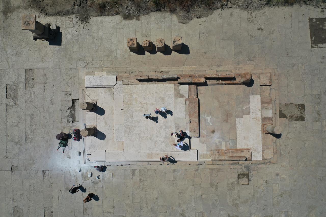 The largest square (agora) of the ancient city of Magnesia, located in Aydin, Türkiye and dating back 2,400 years, is being uncovered with its marble pavement remarkably intact, June 25, 2025. (AA Photo)