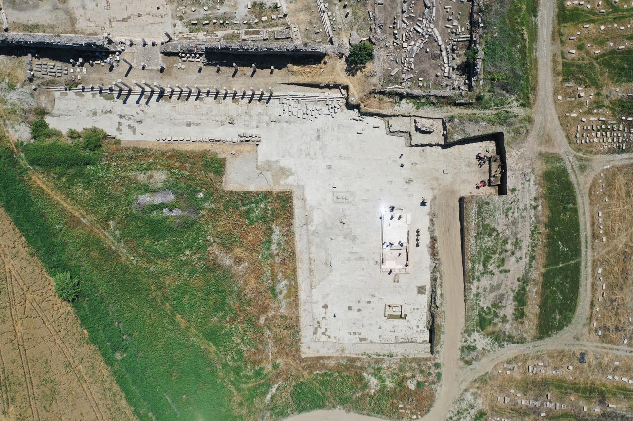 The largest square (agora) of the ancient city of Magnesia, located in Aydin, Türkiye and dating back 2,400 years, is being uncovered with its marble pavement remarkably intact, June 25, 2025. (AA Photo)