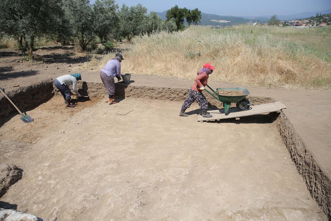 The largest square (agora) of the ancient city of Magnesia, located in Aydin, Türkiye and dating back 2,400 years, is being uncovered with its marble pavement remarkably intact, June 25, 2025. (AA Photo)
