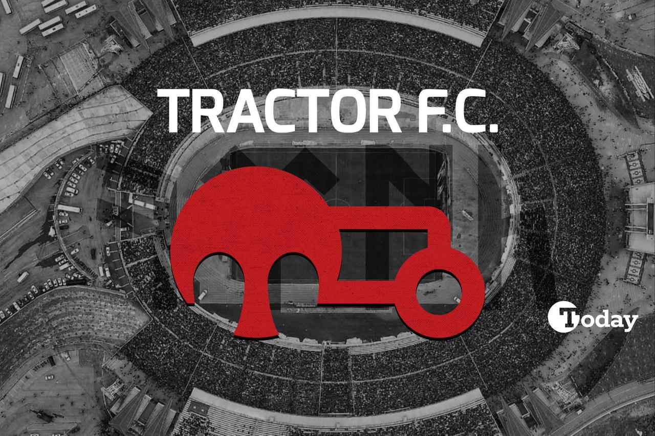 Emblem of Tractor Sazi (Tractor FC), the football team of Azerbaijan Turks in Tabriz, Iran, with Tabriz Yadegar-e Emam Stadium in the background. (Türkiye Today)