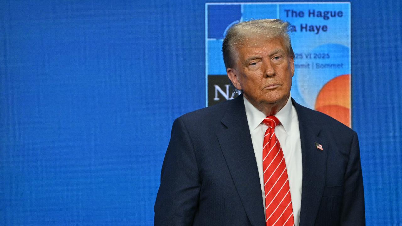 US President Donald Trump looks on during a press conference during a North Atlantic Treaty Organization (NATO) Heads of State and Government summit in The Hague on June 25, 2025. (AFP Photo)