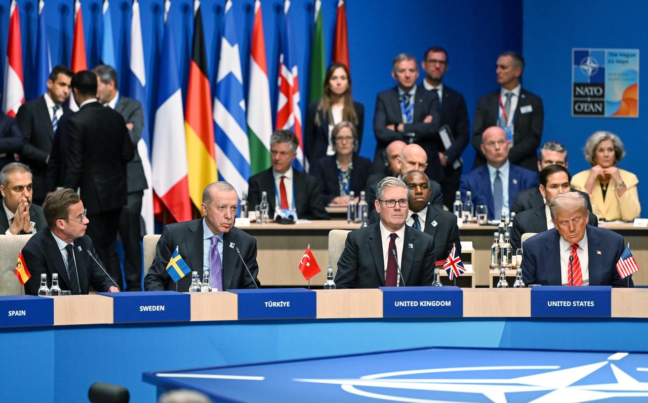 President Recep Tayyip Erdogan (2nd L) attends the NATO Heads of State and Government Summit in the Hague, the Netherlands on June 25, 2025. (AA Photo)