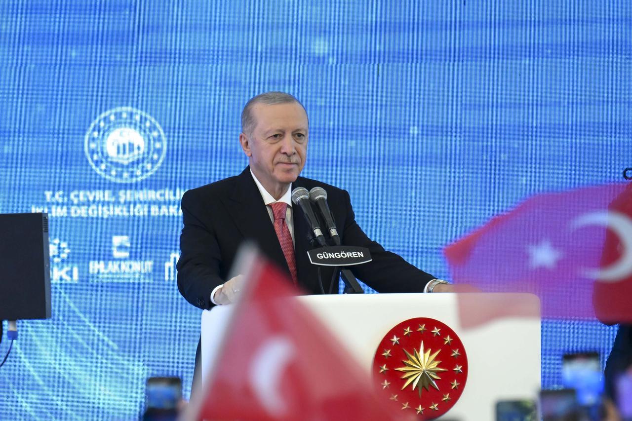President Recep Tayyip Erdogan speaks at the 1930 Housing and Workplace Key Handover, Groundbreaking, and Mass Inauguration Ceremony in Istanbul, Türkiye on June 26, 2025. (AA Photo)