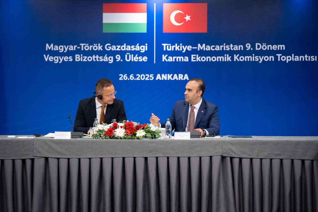 The ninth Turkiye Hungary Joint Economic Commission Meeting was held in Ankara with Minister Mehmet Fatih Kacir (R) and Hungarian Foreign and Trade Minister Peter Szijjarto, Ankara, June 26, 2025. (AA Photo)