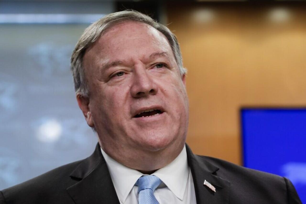 Then-US Secretary of State Mike Pompeo holds a joint news conference on the International Criminal Court at the State Department in Washington, DC, on June 11, 2020. (AFP Photo)