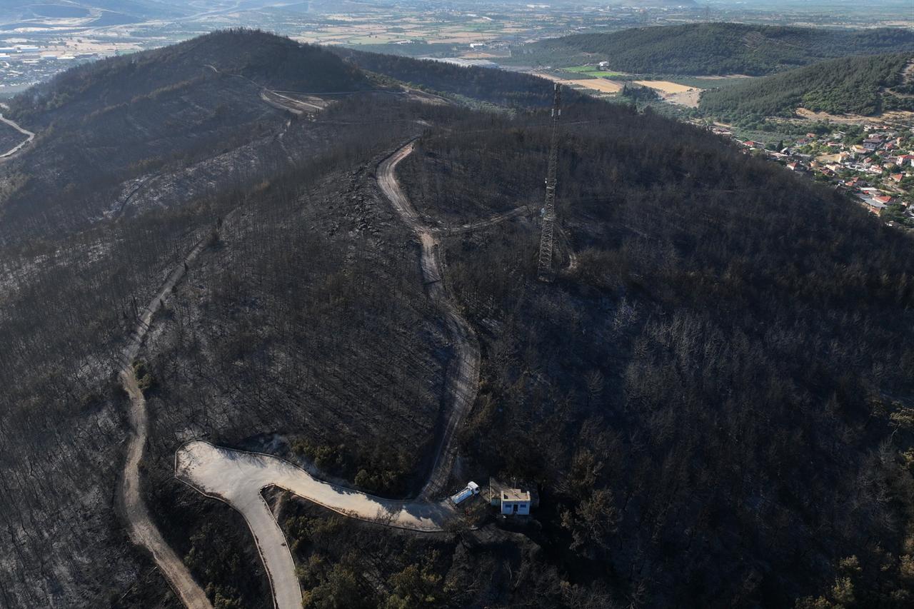 Fire that started on Thurday in landfill area in Aliaga district of Izmir spreads to forested area due to wind and is brought under control, Türkiye, June 27, 2025. (AA Photo)